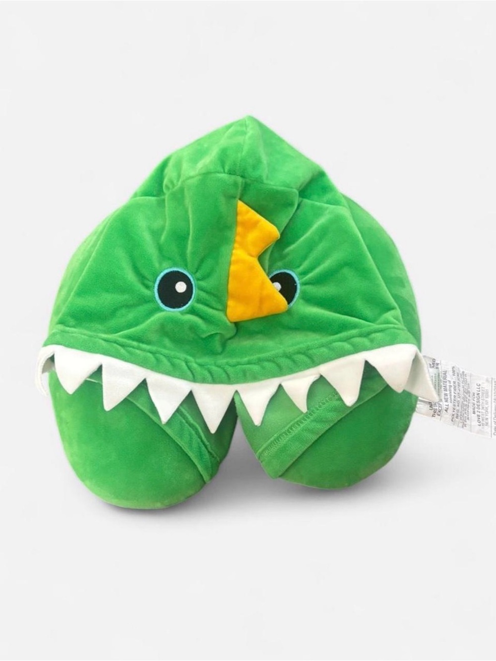 Green Dino Plush Travel Neck Pillow with Hood
